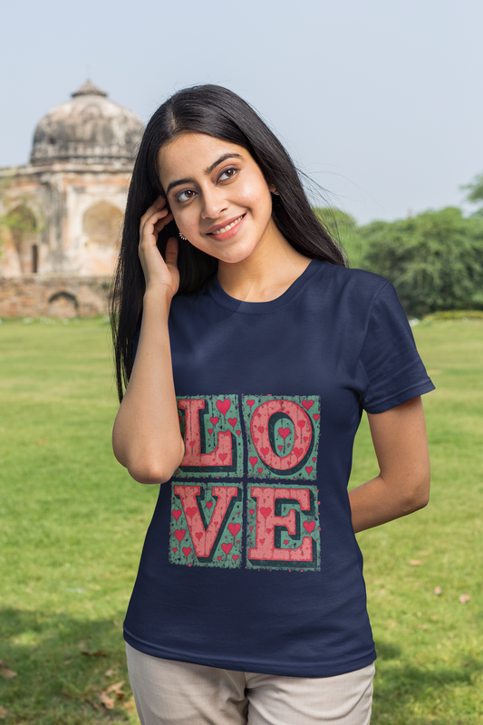 Love in Blocks Crew Neck T-shirt for Women
