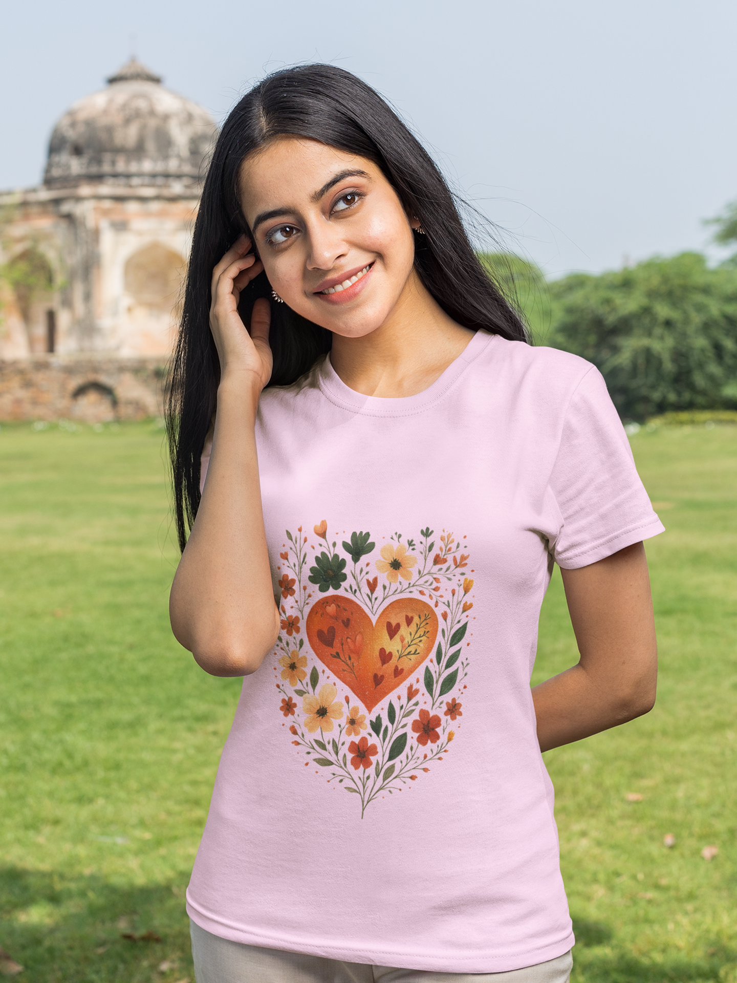 Botanical Heart Crew Neck T-Shirt for Women