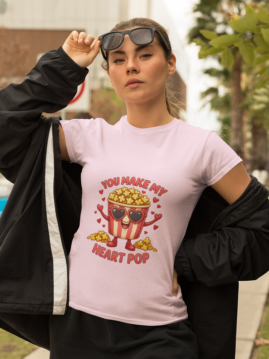 Heart Pop Crew Neck T-Shirt for Women