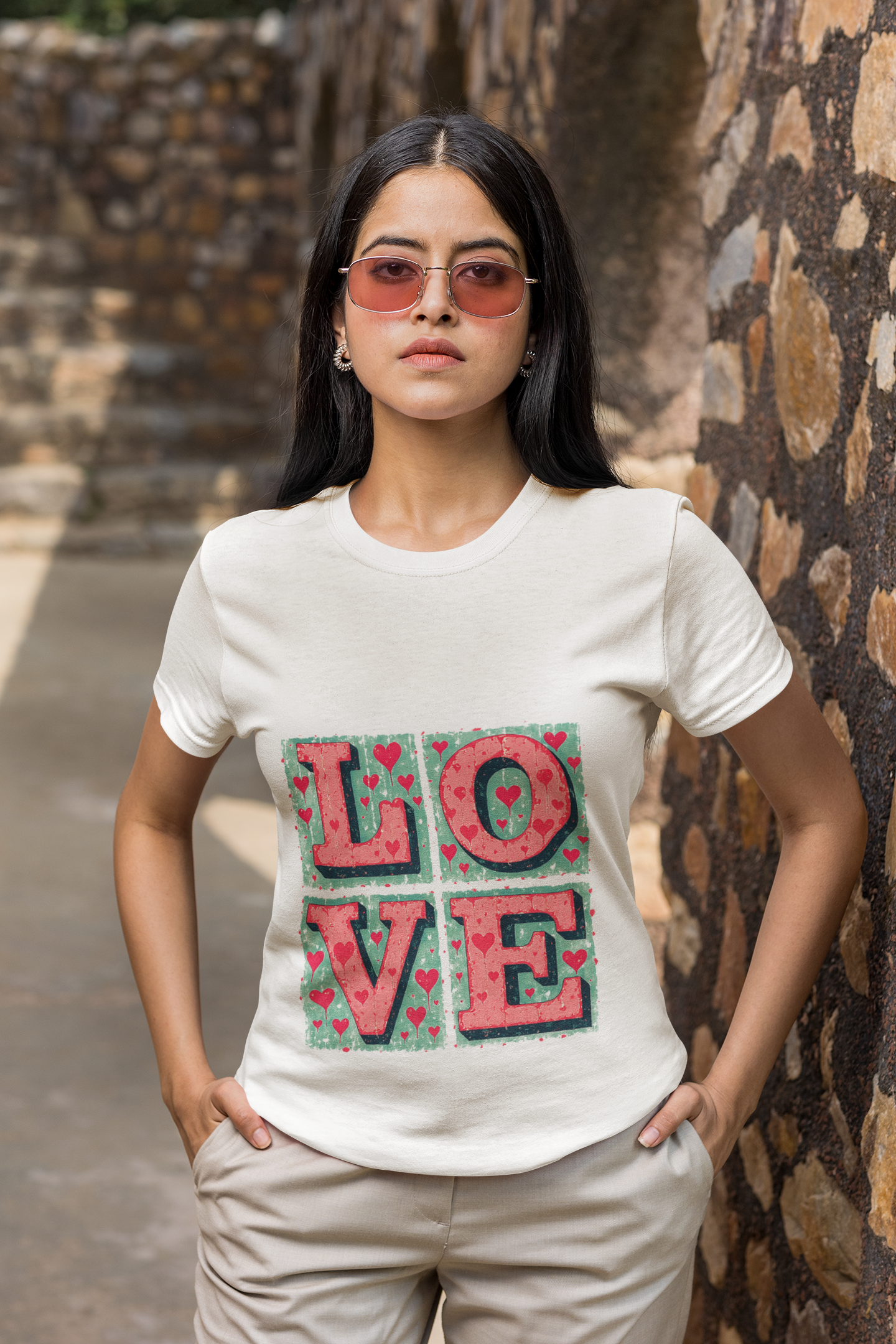 Love in Blocks Crew Neck T-shirt for Women