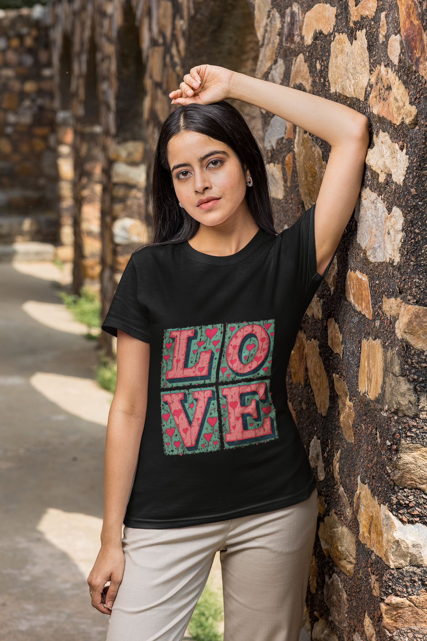 Love in Blocks Crew Neck T-shirt for Women
