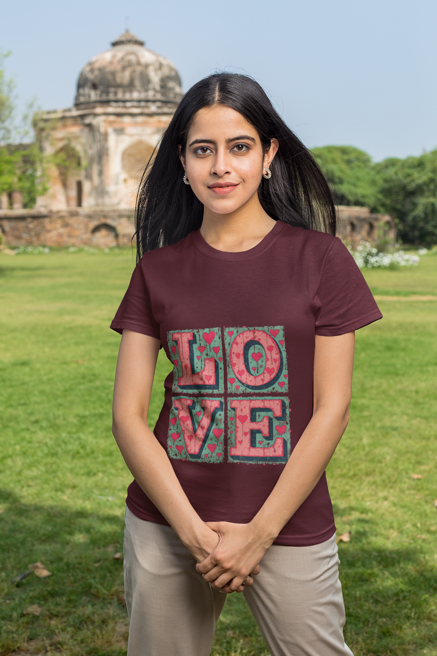 Love in Blocks Crew Neck T-shirt for Women
