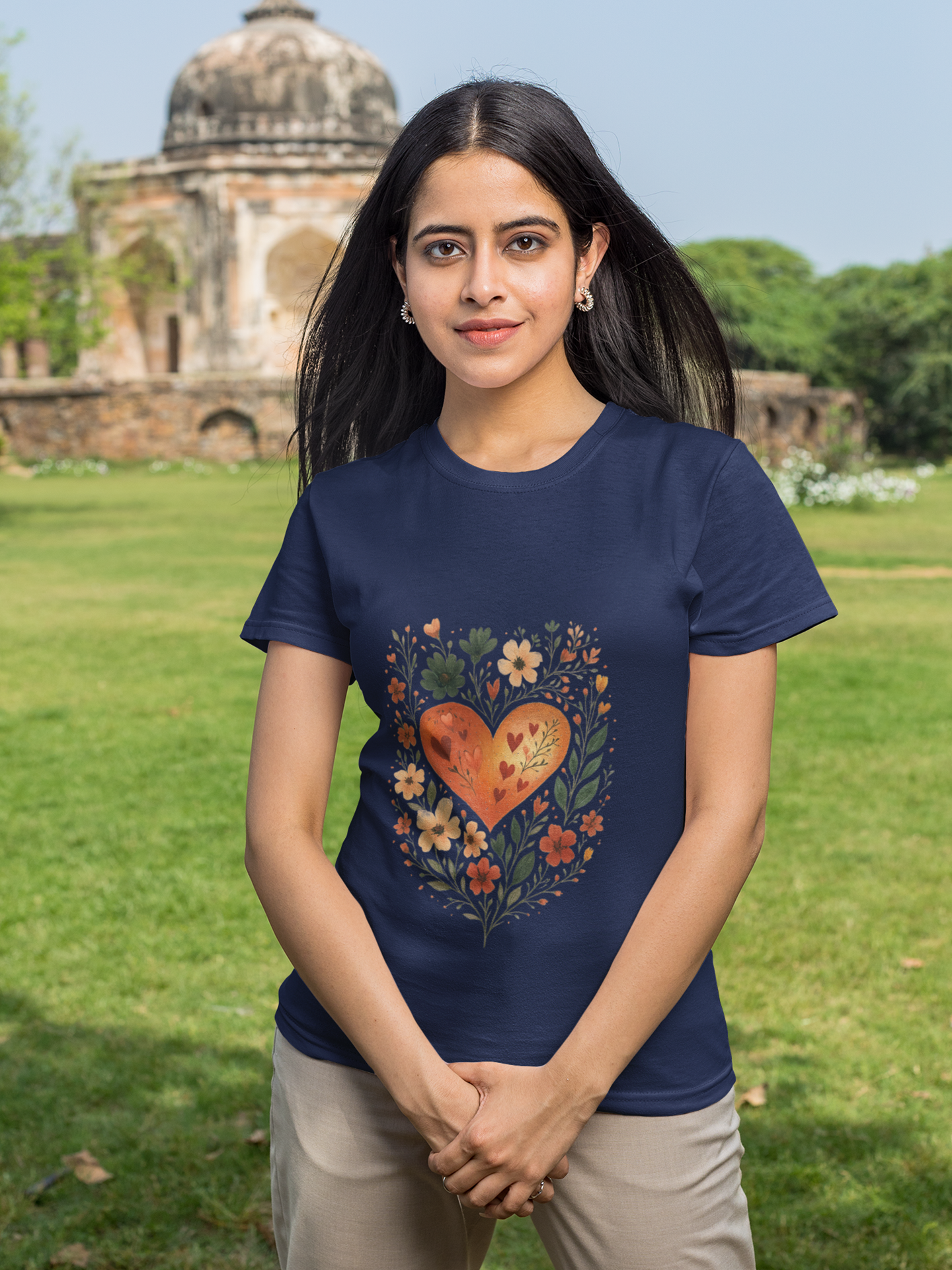 Botanical Heart Crew Neck T-Shirt for Women