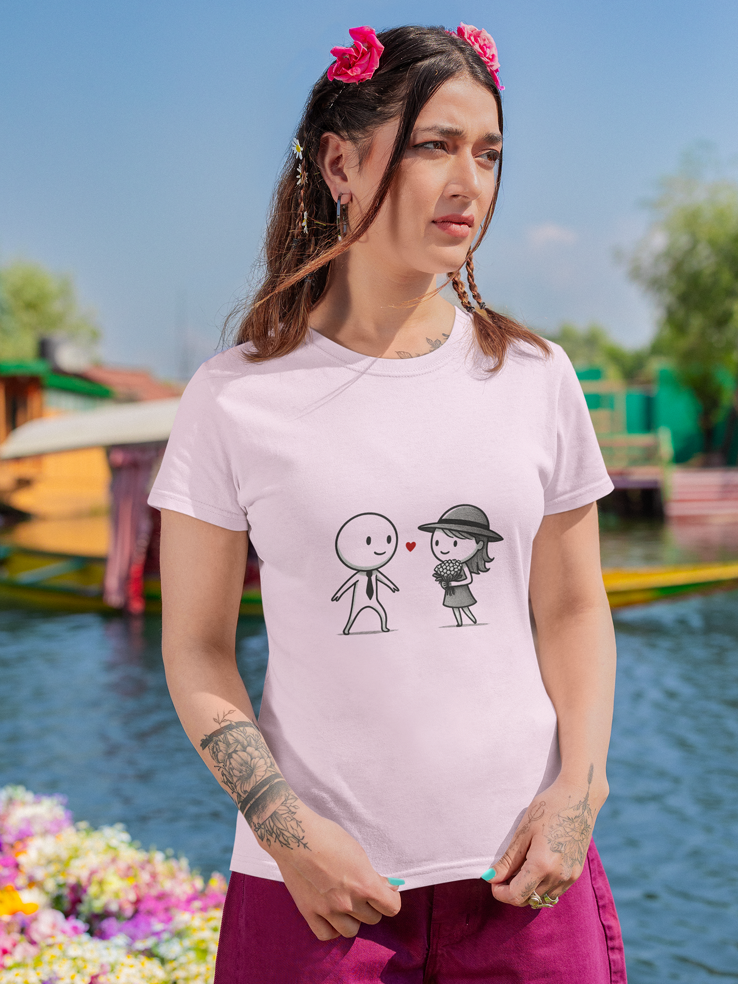 Doodle Love Crew Neck T-Shirt for Women