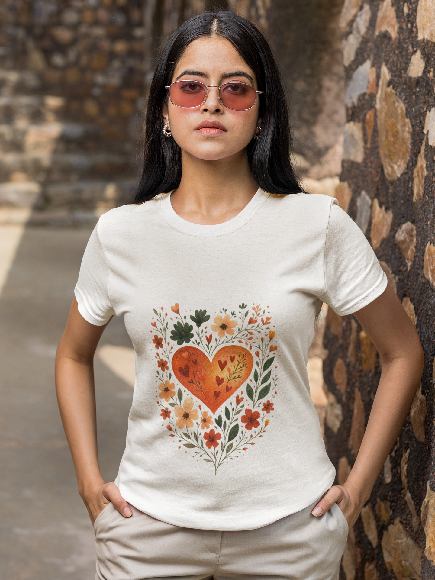 Botanical Heart Crew Neck T-Shirt for Women