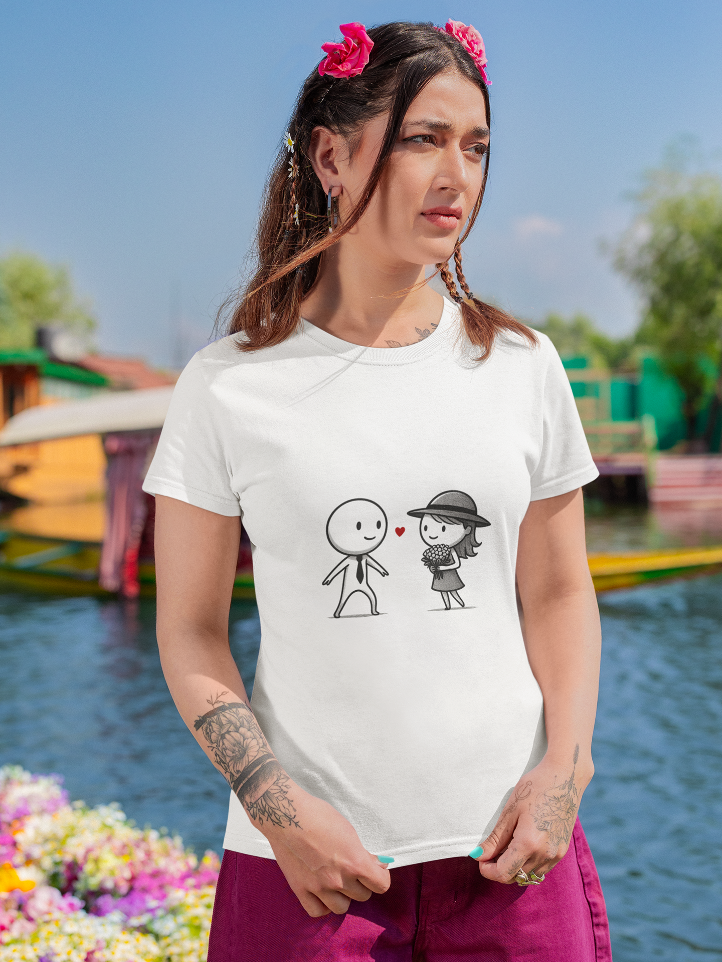 Doodle Love Crew Neck T-Shirt for Women