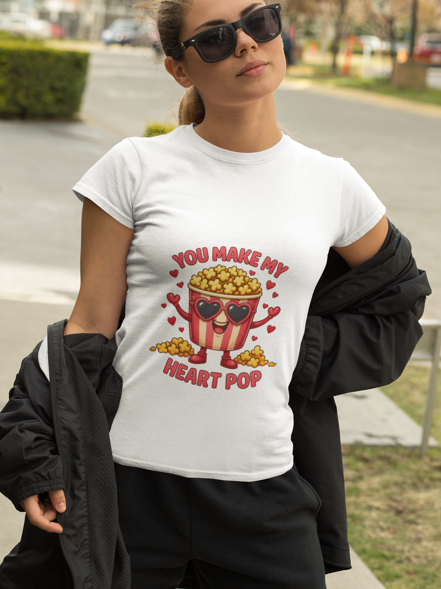Heart Pop Crew Neck T-Shirt for Women